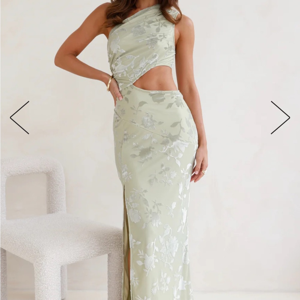 Hello Molly Green One Shoulder Gown with Cap Sleeves